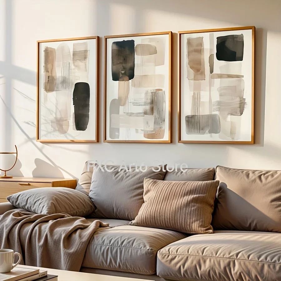 Photography Geometry - 3PC Bingkai Tanpa Bingkai Hitam Beige